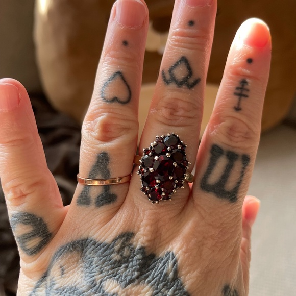 Garnet Ring & Bracelet Set - Vintage 1990's - Sterling Silver Washed Gold Sz 8 - Picture 7 of 12